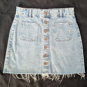 ZARA Trafaluc Denim Skirt Button Front Raw Hem Size Medium